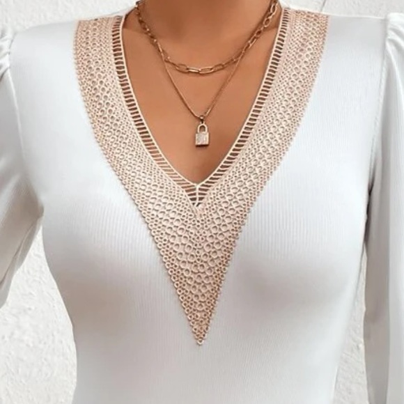 Gold Lace Accent Bodysuit - Picture 3 of 7